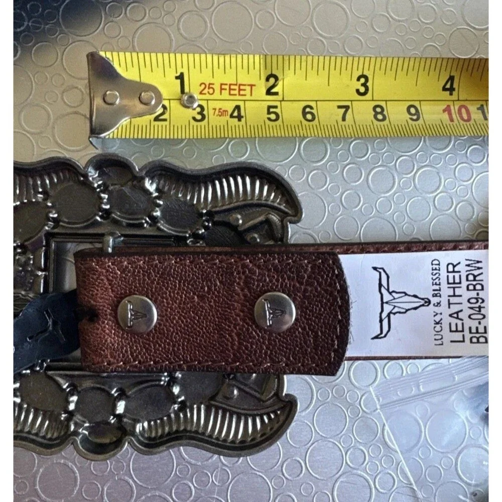 Lucky & Blessed Turquoise Concho Leather Belt - Size S Runs Bigger Dust Bag